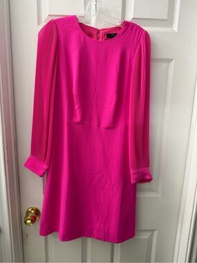 J. Crew Fuchsia Pleated Sleeve Long Sleeve Shift Dress
